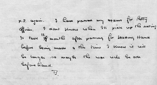 PS to final letter fromn Brian Shaw to Cynthia on 29 Oct 1942
