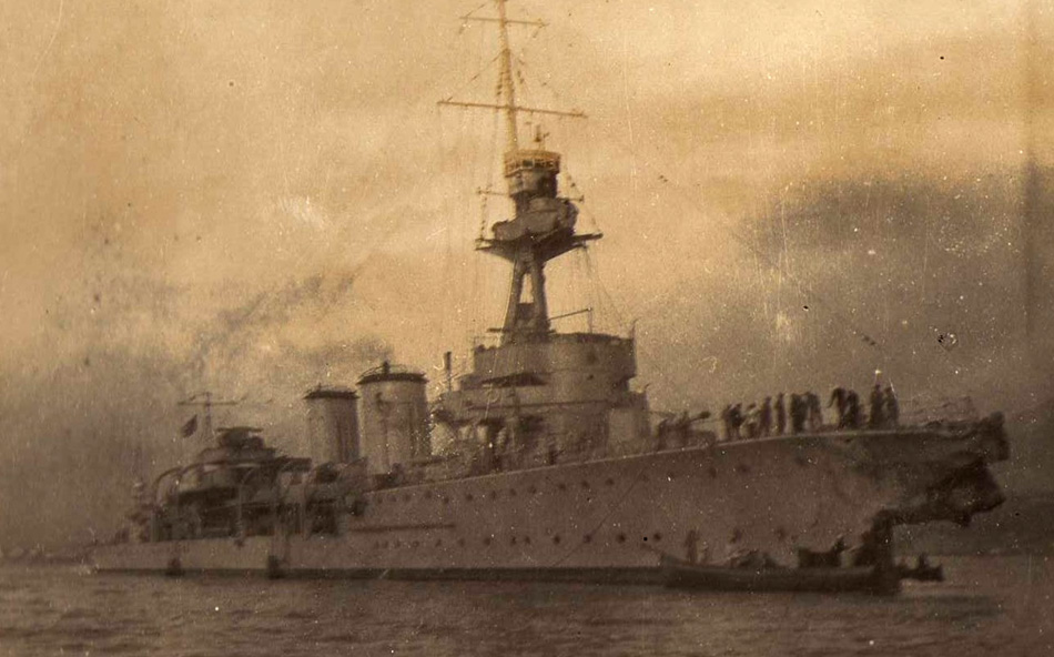 HMS Caledon after collision, Jan 1928