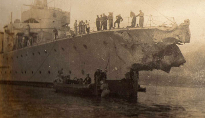 HMS Caledon after collision, 1928