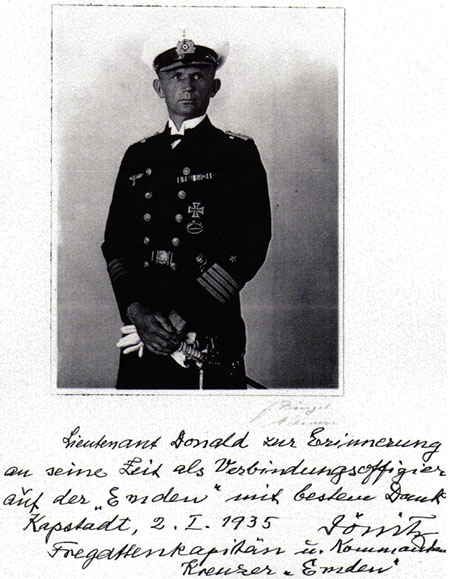 Doenitz, enscribed and signed photograph presented to Lt Colin G.W. Donald, 1935