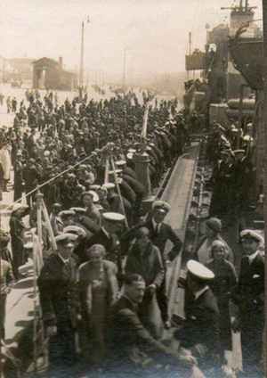Welcome aboard - HMS Versatile at Riga, 1931