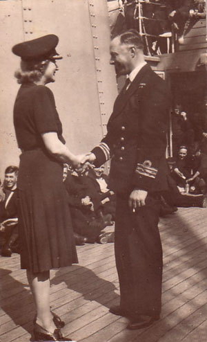 Evelyne Laye with senior officer on HMS HECLA, Iceland, Summer 1941