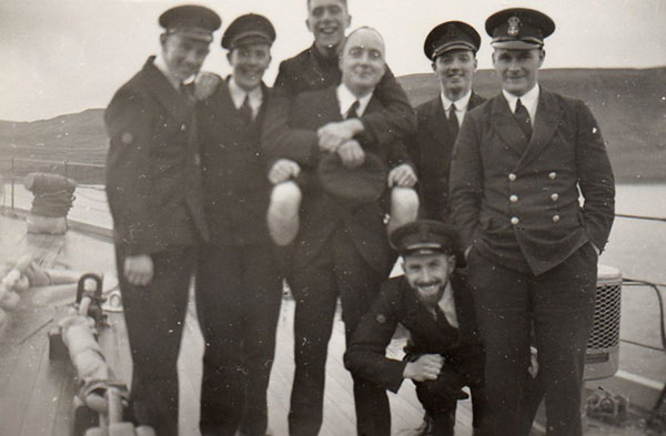 Don Preece and shipmates aboard Hecla, Iceland, 1941