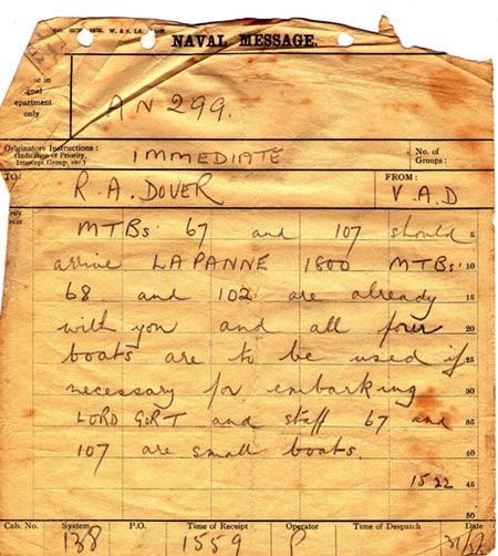 Naval signal received by Venomous, Dunkirk 31 May 1940
