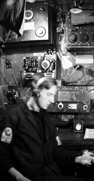 Eric Pountney in Wireless Office on HMS Venomous