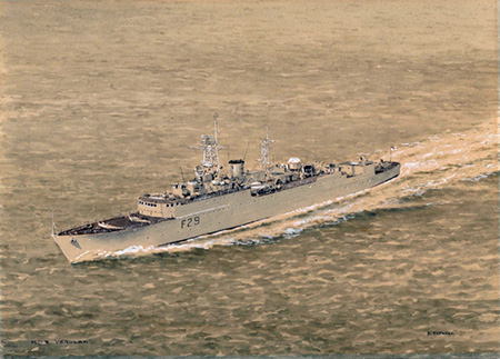 HMS Verulam (F29) painted by Eric Tufnell