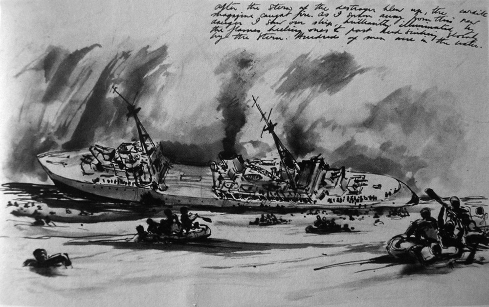 Sketch of HMS Hecla sinking by Lt H.H. MacWilliams SANF
