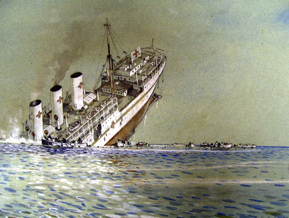 SS Talambo sinking off Sicily, 1943; painted by Herbert H McWilliams, South African war artist