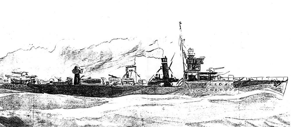 Sketch of HMS VEnomous by Lt H.H. McWilliams