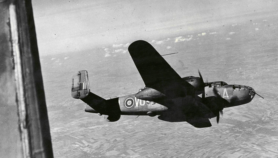 Mitchell bomber over Francxem, 1943