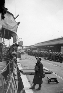 Disembarking troops alongside Gare Maritime, Boulogne, 22 May 1940