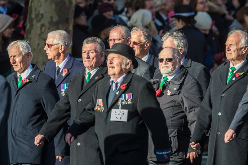 Arthur Chales wearing his father's medals, Cenotaph 2014